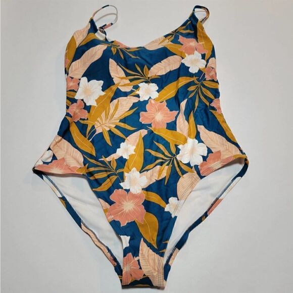 Kona Sol Over Shoulder One Piece Swimsuit Botanical Lagoon Print - Picture 2 of 9